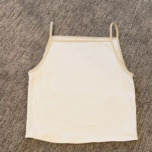 White and tan stretchy ribbed high neck tank